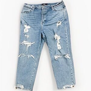 Hollister Ultra High-Rise Vintage Straight Curvy Distressed Mom Jeans Blue 21R
